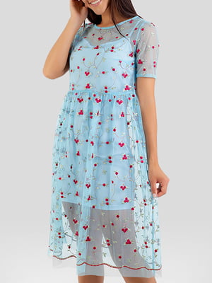 Платье А-силуэта голубое с вышивкой | 6023369