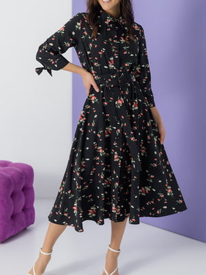 Сукня-сорочка чорна з квітковим принтом | 6023382