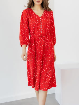 Платье А-силуэта красное в горох | 6023390