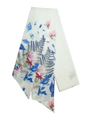 Краватка твіллі біла з квітковим принтом | 6027004