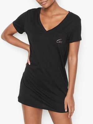 Рубашка ночная черная с принтом | 6028162