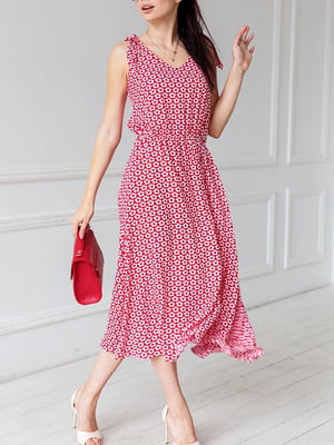 Платье А-силуэта красное с цветочным принтом | 6033511