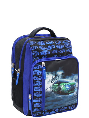 Рюкзак чорно-синій із принтом | 6033936