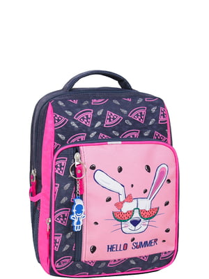 Рюкзак серо-розовый с принтом | 6034114