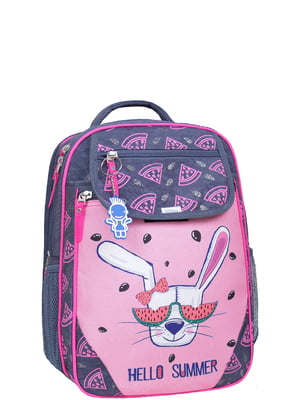 Рюкзак сіро-рожевий із принтом | 6034153