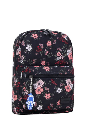 Рюкзак чорний з квітковим принтом | 6034258
