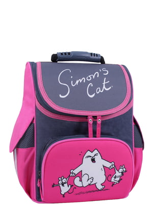 Рюкзак серо-розовый с принтом | 6034482