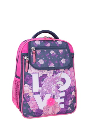 Рюкзак сіро-рожевий із принтом | 6035035