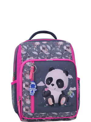 Рюкзак серо-розовый с принтом | 6035198