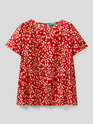 Блуза красная с цветочным принтом | 6040307