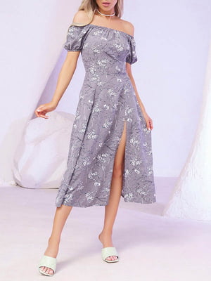 Сукня А-силуету сіра з квітковим принтом | 6045072