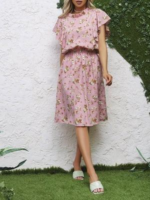 Платье А-силуэта розовое с цветочным принтом | 6045103