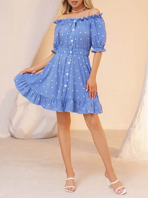 Платье А-силуэта голубое в горох | 6045144