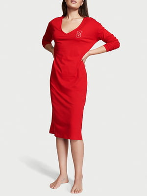 Платье домашнее красное с принтом | 6046315