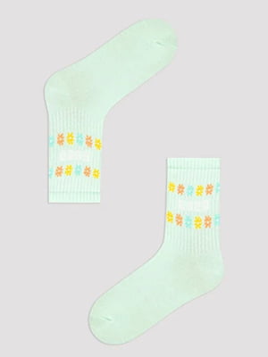 Носки бирюзовые с цветочным рисунком | 6047356