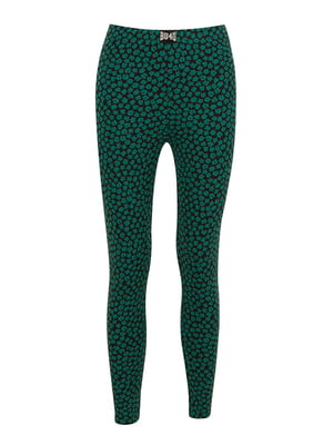 Леггинсы черно-зеленые с цветочным принтом пижамные | 6047628