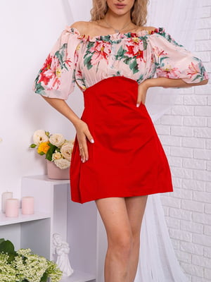 Сукня А-силуету червоно-рожева з квітковим принтом | 6048046