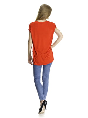 Блуза красная комбинированная с контрастным принтом | 405771
