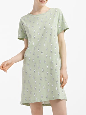 Рубашка ночная зеленая с принтом | 6049187