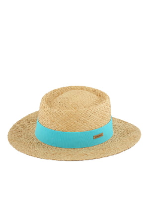 Шляпа соломенного цвета с бирюзовой лентой | 6044200