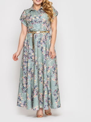 Сукня А-силуету зелена з квітковим принтом | 6052855