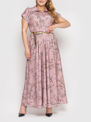 Платье А-силуэта розовое с цветочным принтом | 6052856