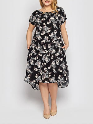 Сукня А-силуету чорна з квітковим принтом | 6052884