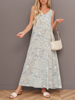 Сукня А-силуету оливкова з квітковим принтом | 6054648