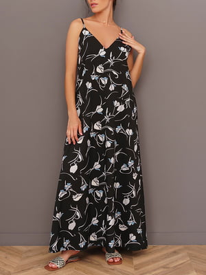 Сукня А-силуету чорна з квітковим принтом | 6054649