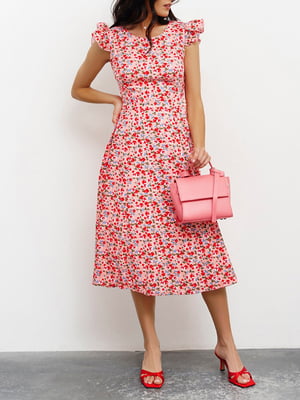 Платье А-силуэта розоове с цветочным принтом | 6054654