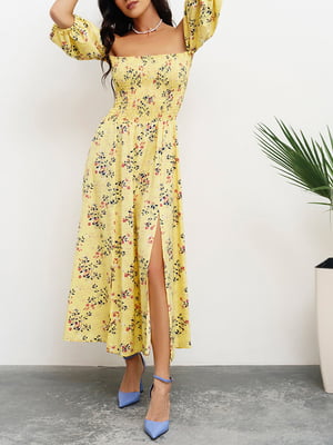 Сукня А-силуету жовта з квітковим принтом | 6054703