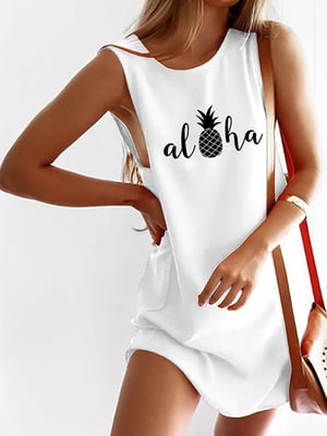 Платье-майка белое с принтом Aloha | 6055744