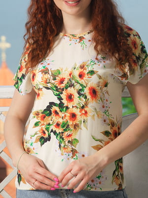 Блуза молочного кольору з квітковим принтом | 6055582