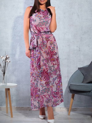 Платье А-силуэта розовое с принтом | 6055597