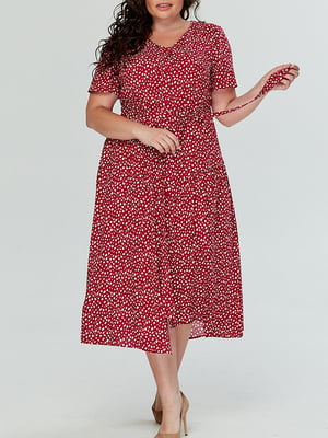 Платье А-силуэта красное с принтом | 6056221