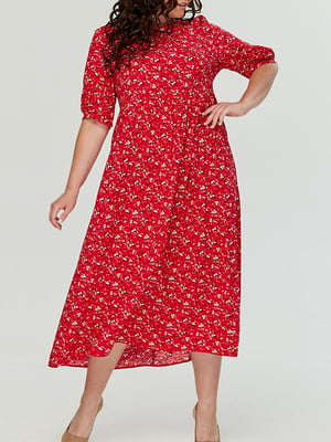 Платье А-силуэта красное с принтом | 6056223