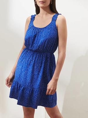 Платье А-силуэта синее с принтом | 6067859