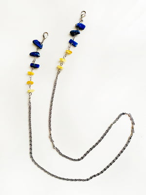 Цепочка с желто-голубыми натуральными камнями янтарь и содалит | 6069257