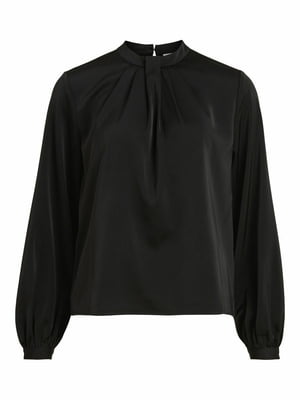 Блуза чорна, прикрашена м'якими зборками | 6074982