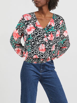 Блуза свободного силуэта комбинированной расцветки | 6075050