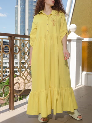 Платье А-силуэта желтое с вышивкой | 6075831
