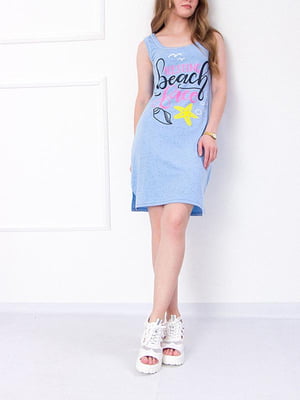 Сукня-футболка блакитна з принтом | 6077097