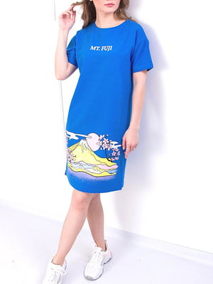Сукня-футболка синя з принтом | 6077207
