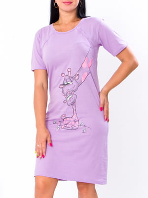 Рубашка ночная для кормящих мам сиреневого цвета с принтом | 6078563