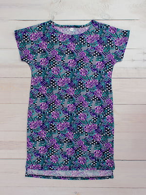 Платье-футболка фиолетовое в принт | 6078690