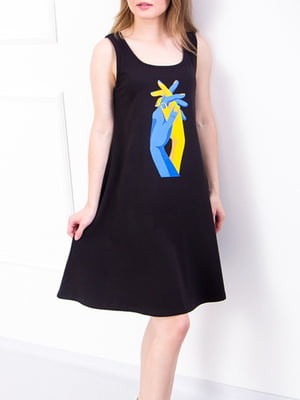 Платье А-силуэта черное с принтом | 6079061