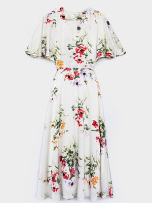 Платье А-силуэта молочного цвета с цветочным принтом | 6080224