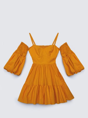 Платье-мини оранжевое с многоярусной юбкой | 6080322