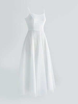 Платье-миди белое с пышной юбкой | 6080335