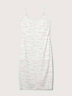 Платье молочного цвета шелковое с принтом «Хоробра» | 6080342